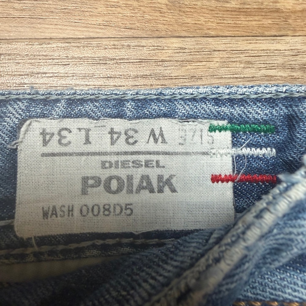 Diesel Poiak Jeans Men 34x32 Blue Distressed Slim Straight Whiskered 008D5 Italy - Picture 5 of 16